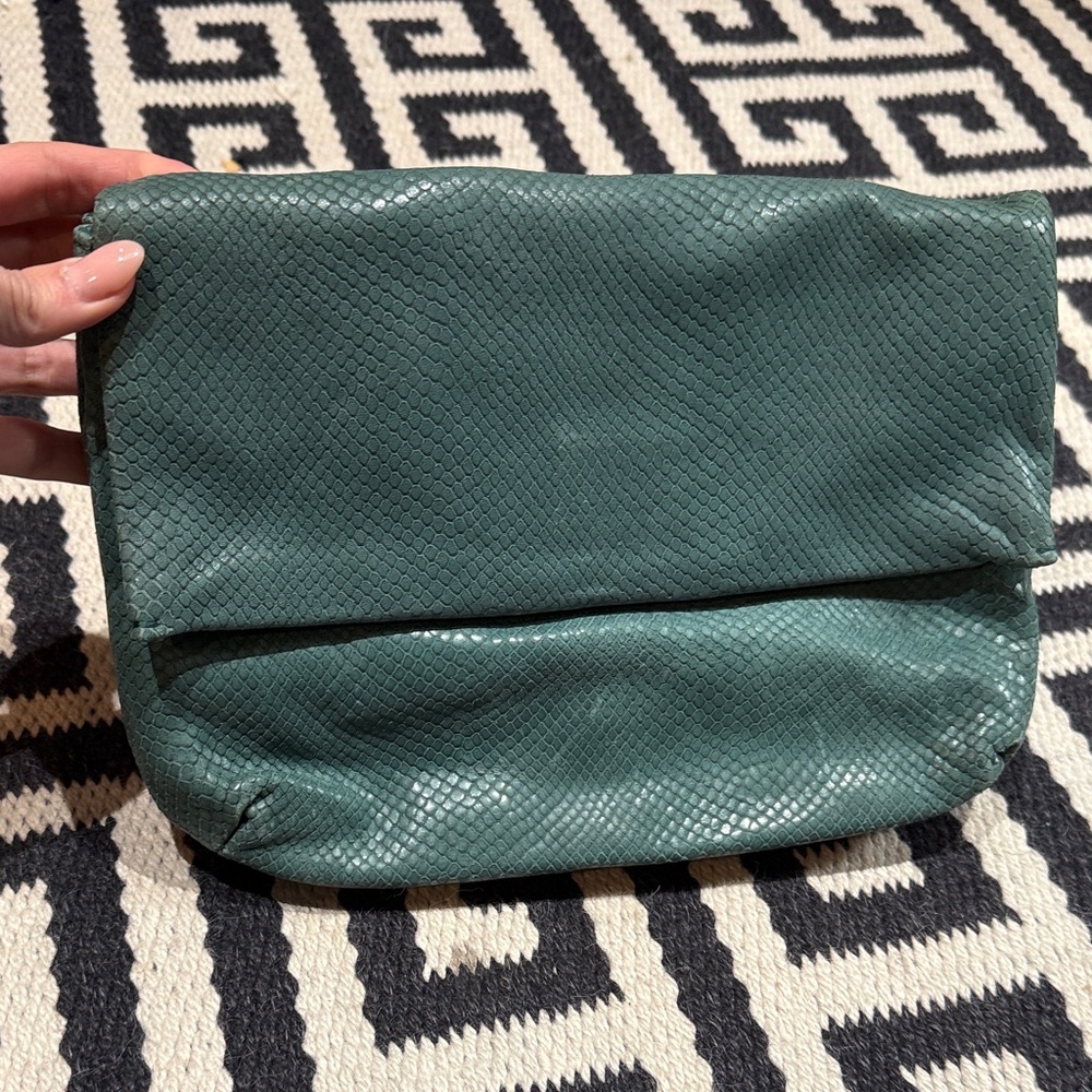Sea Green python Theory clutch bag